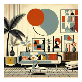 Mid Century Interior Design Eclipse Livingroom フォトプリント