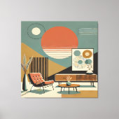 Mid Century Interior Design Sunrise Livingroom キャンバスプリント (正面)