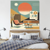 Mid Century Interior Design Sunrise Livingroom キャンバスプリント (インサイチュ (寝室))