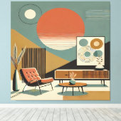 Mid Century Interior Design Sunrise Livingroom キャンバスプリント (インサイチュ (ウッドフロア))