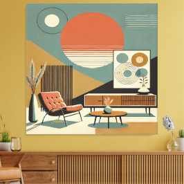 Mid Century Interior Design Sunrise Livingroom キャンバスプリント