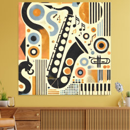 Mid Century Jazz Age Minimalist Art Saxophone キャンバスプリント