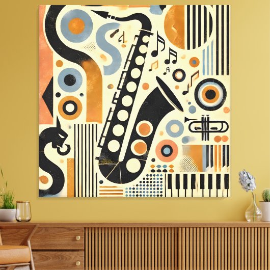 Mid Century Jazz Age Minimalist Art Saxophone キャンバスプリント (インサイチュ (リビング))