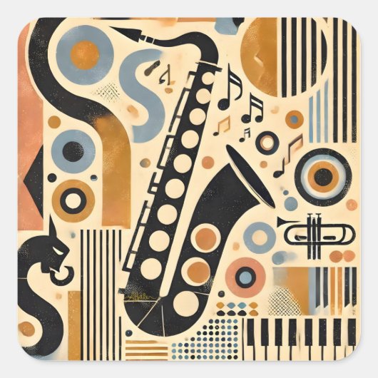 Mid Century Jazz Age Minimalist Art Saxophone スクエアシール (正面)