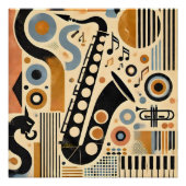 Mid Century Jazz Age Minimalist Art Saxophone ポスター (正面)