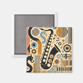 Mid Century Jazz Age Minimalist Art Saxophone マグネット (正面/裏面)