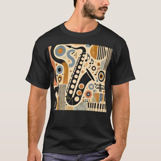 Mid Century Jazz Age Minimalist Art Saxophone Tシャツ (正面)