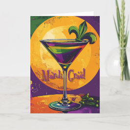 Mid Century Mardi Gras Sunset Fleur De Lis Martini カード
