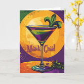 Mid Century Mardi Gras Sunset Fleur De Lis Martini カード (黄色い花)