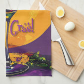 Mid Century Mardi Gras Sunset Fleur De Lis Martini キッチンタオル (四つ折り)