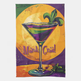 Mid Century Mardi Gras Sunset Fleur De Lis Martini キッチンタオル
