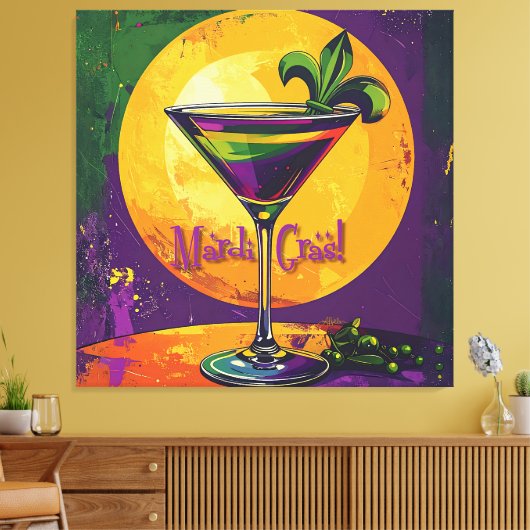 Mid Century Mardi Gras Sunset Fleur De Lis Martini キャンバスプリント (インサイチュ (リビング))