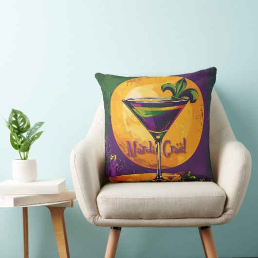 Mid Century Mardi Gras Sunset Fleur De Lis Martini クッション (椅子)
