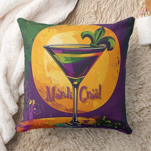 Mid Century Mardi Gras Sunset Fleur De Lis Martini クッション (ブランケット)