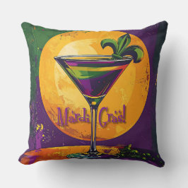 Mid Century Mardi Gras Sunset Fleur De Lis Martini クッション
