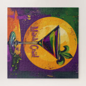 Mid Century Mardi Gras Sunset Fleur De Lis Martini ジグソーパズル (横)