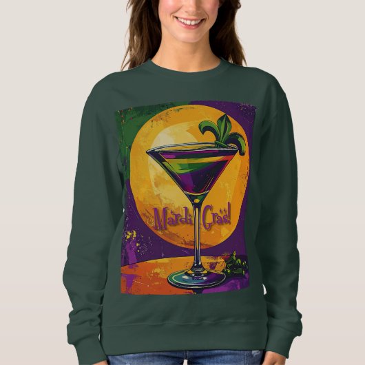 Mid Century Mardi Gras Sunset Fleur De Lis Martini スウェットシャツ (正面)