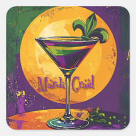 Mid Century Mardi Gras Sunset Fleur De Lis Martini スクエアシール