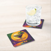 Mid Century Mardi Gras Sunset Fleur De Lis Martini スクエアペーパーコースター (インサイチュ)