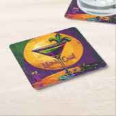 Mid Century Mardi Gras Sunset Fleur De Lis Martini スクエアペーパーコースター (アングル)