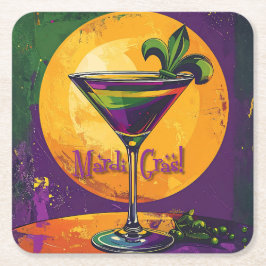 Mid Century Mardi Gras Sunset Fleur De Lis Martini スクエアペーパーコースター