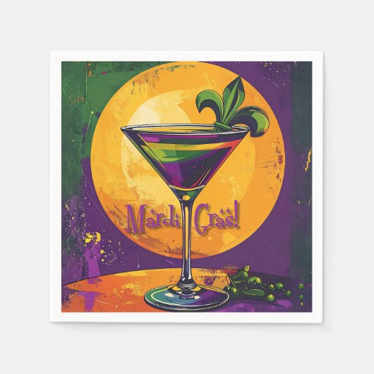 Mid Century Mardi Gras Sunset Fleur De Lis Martini スタンダードカクテルナプキン (正面)