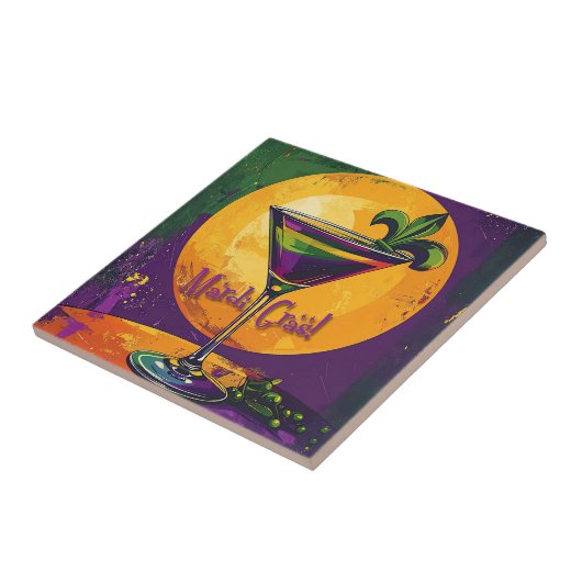 Mid Century Mardi Gras Sunset Fleur De Lis Martini タイル (側面)
