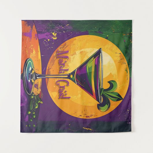 Mid Century Mardi Gras Sunset Fleur De Lis Martini タペストリー (正面(横))