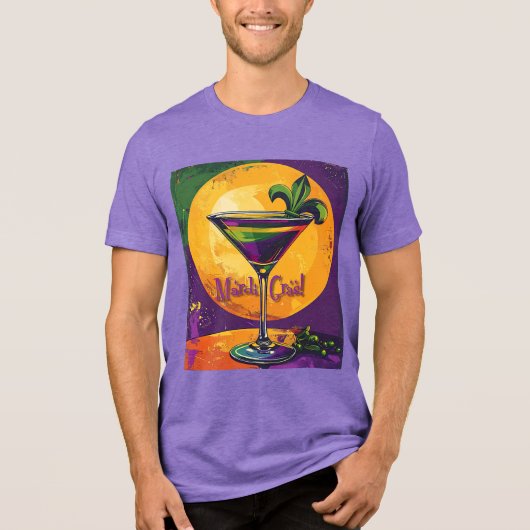 Mid Century Mardi Gras Sunset Fleur De Lis Martini トライブレンドTシャツ (正面)