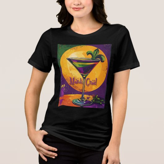 Mid Century Mardi Gras Sunset Fleur De Lis Martini トライブレンドTシャツ (正面)
