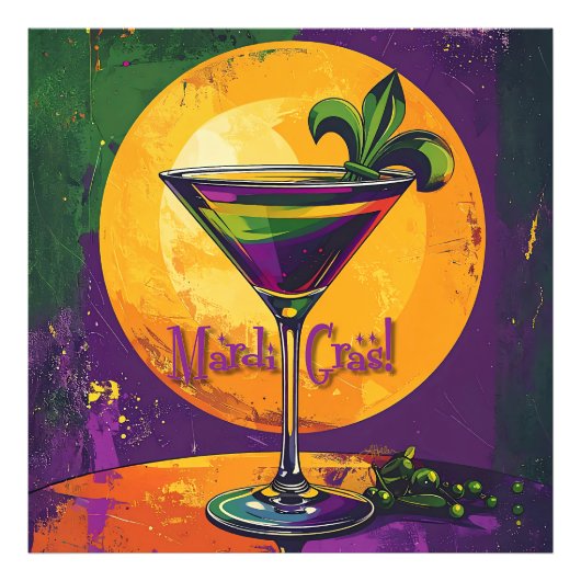 Mid Century Mardi Gras Sunset Fleur De Lis Martini フォトプリント (正面)