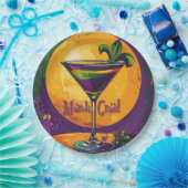 Mid Century Mardi Gras Sunset Fleur De Lis Martini ペーパープレート (パーティー)