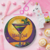 Mid Century Mardi Gras Sunset Fleur De Lis Martini ペーパープレート (パーティー)