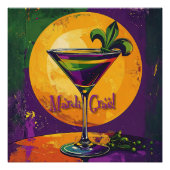 Mid Century Mardi Gras Sunset Fleur De Lis Martini ポスター (正面)