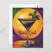 Mid Century Mardi Gras Sunset Fleur De Lis Martini ポストカード (正面/裏面)