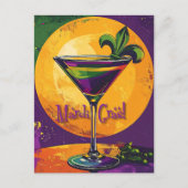 Mid Century Mardi Gras Sunset Fleur De Lis Martini ポストカード (正面)