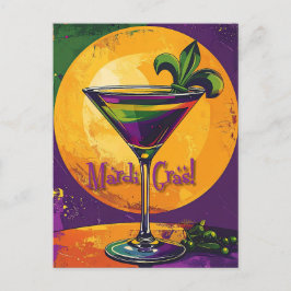 Mid Century Mardi Gras Sunset Fleur De Lis Martini ポストカード