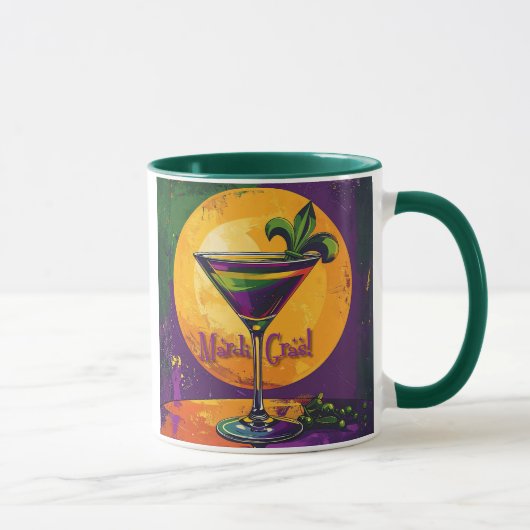 Mid Century Mardi Gras Sunset Fleur De Lis Martini マグカップ (右)