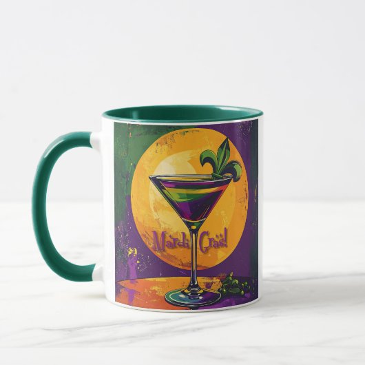 Mid Century Mardi Gras Sunset Fleur De Lis Martini マグカップ (左)