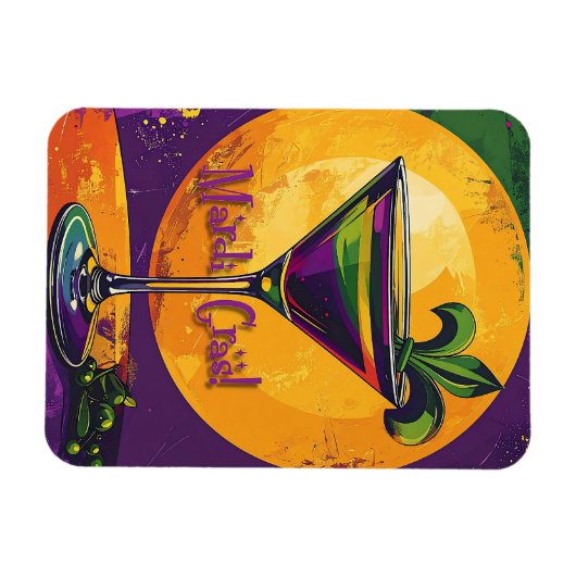 Mid Century Mardi Gras Sunset Fleur De Lis Martini マグネット (横)