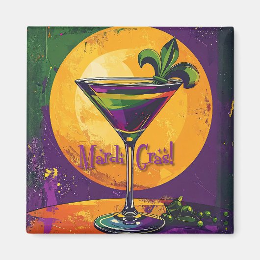Mid Century Mardi Gras Sunset Fleur De Lis Martini マグネット (正面)