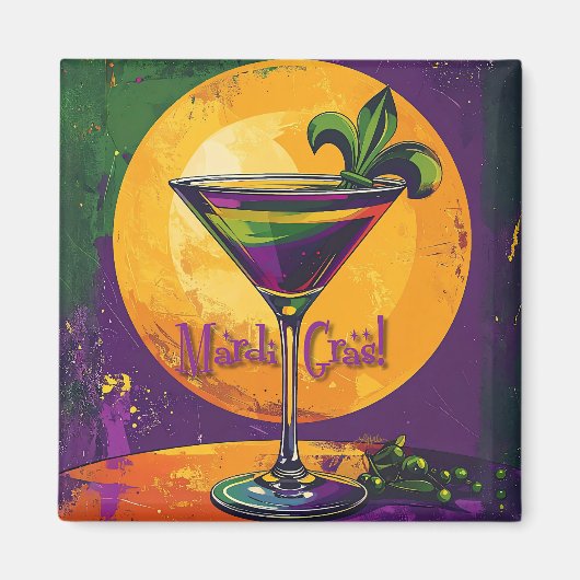 Mid Century Mardi Gras Sunset Fleur De Lis Martini マグネット (正面)