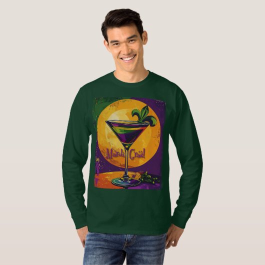 Mid Century Mardi Gras Sunset Fleur De Lis Martini Tシャツ (正面フル)