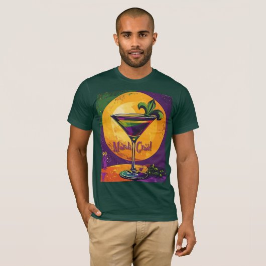 Mid Century Mardi Gras Sunset Fleur De Lis Martini Tシャツ (正面フル)