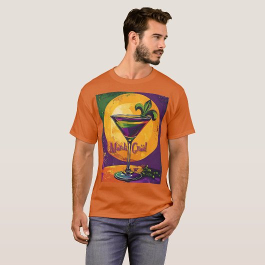 Mid Century Mardi Gras Sunset Fleur De Lis Martini Tシャツ (正面フル)