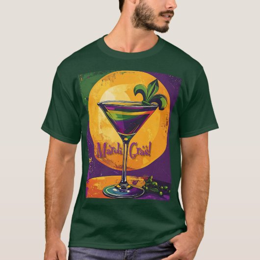Mid Century Mardi Gras Sunset Fleur De Lis Martini Tシャツ (正面)