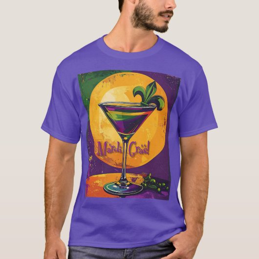 Mid Century Mardi Gras Sunset Fleur De Lis Martini Tシャツ (正面)
