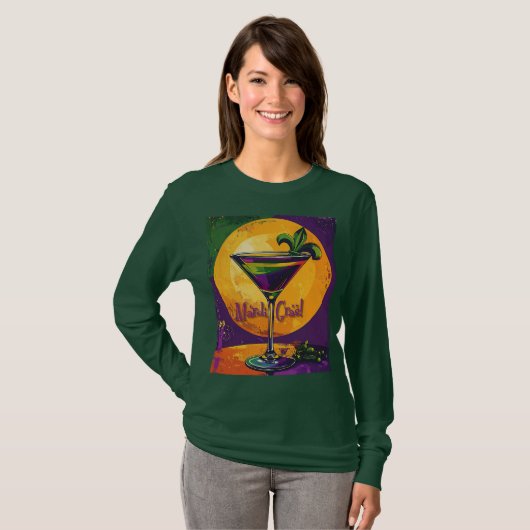 Mid Century Mardi Gras Sunset Fleur De Lis Martini Tシャツ (正面フル)
