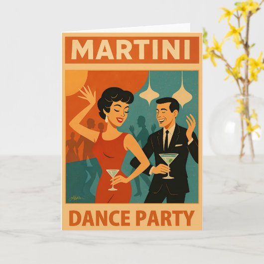 Mid Century Martini Dance Party カード (黄色い花)