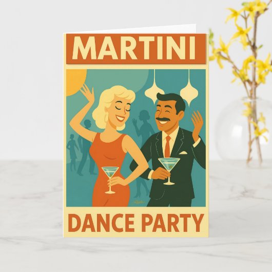 Mid Century Martini Dance Party カード (黄色い花)